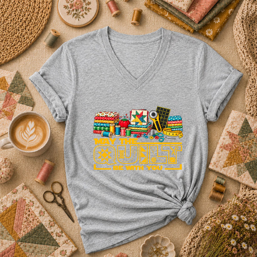 May The Quilt Be With You Women's V-Neck - Athletic Heather