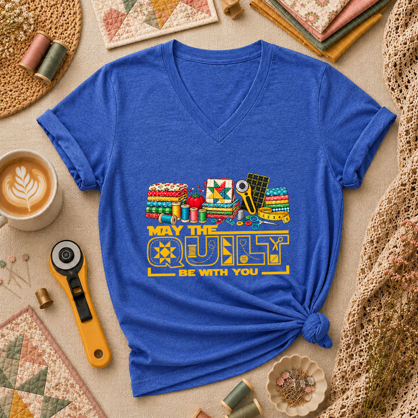 May The Quilt Be With You Women's V-Neck - Heather True Royal