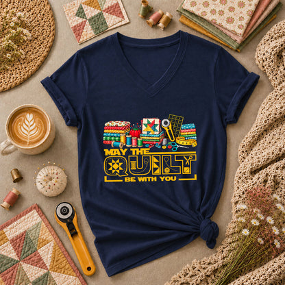 May The Quilt Be With You Women's V-Neck - Navy