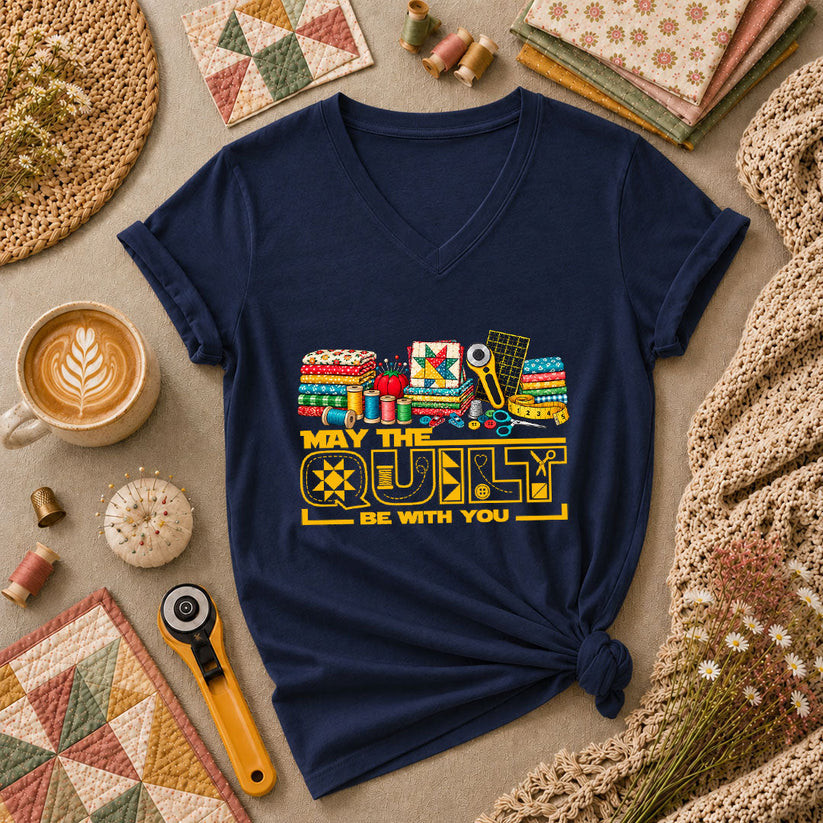 May The Quilt Be With You Women's V-Neck - Navy