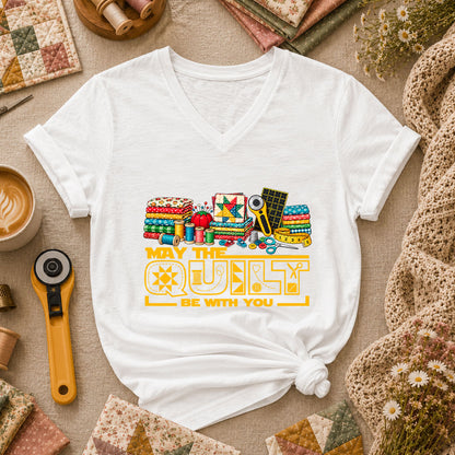 May The Quilt Be With You Women's V-Neck - White