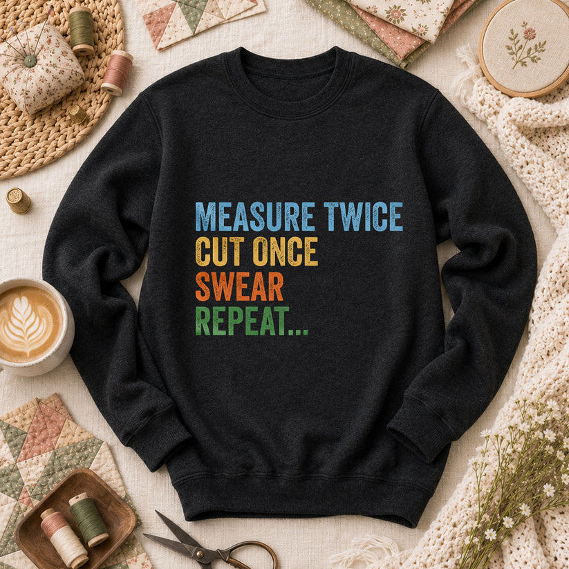 Measure Twice Cut Once Swear Repeat Long Sleeve - Black