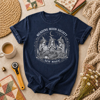Mending Moon Society Sew Magic Witches T-Shirt - Navy