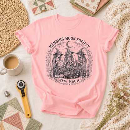 Mending Moon Society Sew Magic Witches T-Shirt - Pink