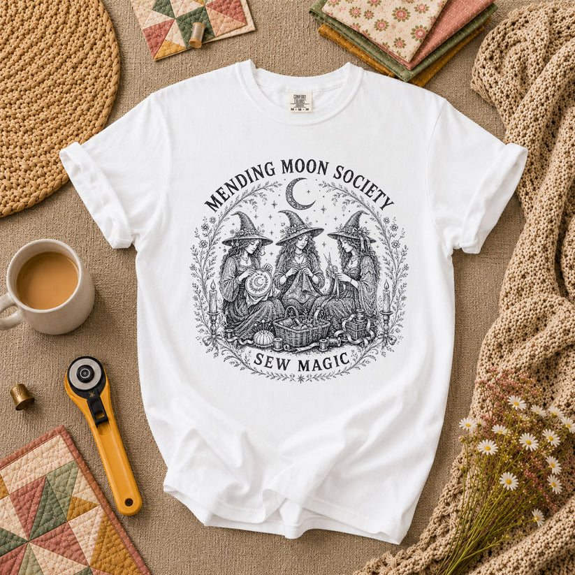 Mending Moon Society Sew Magic Witches T-Shirt - White
