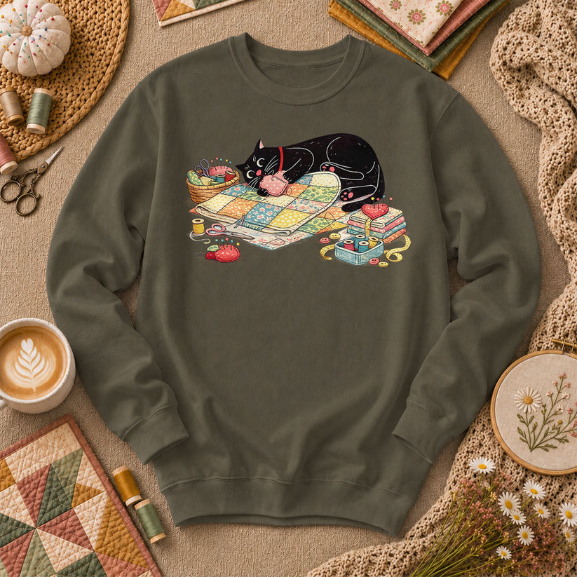Meow Bite Sleeping Cat Long Sleeve - Military Green