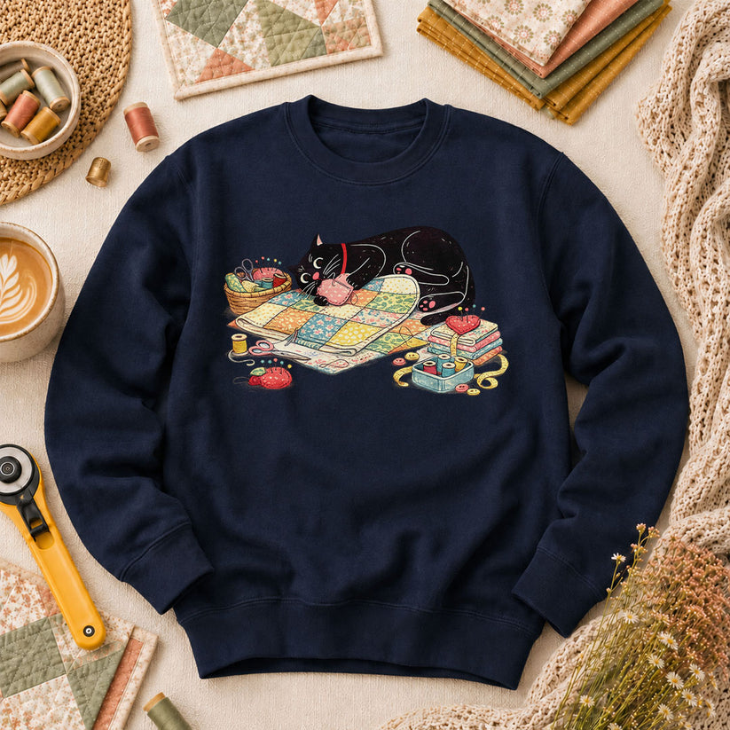Meow Bite Sleeping Cat Long Sleeve - Navy
