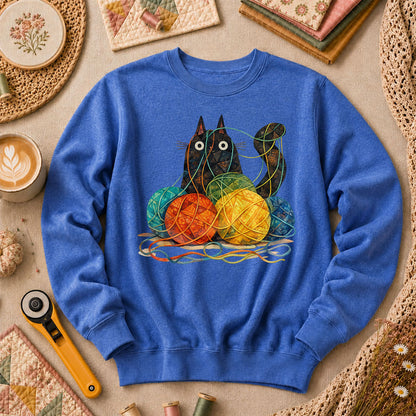 Meow Cat With Yarn Balls Long Sleeve - Heather True Royal