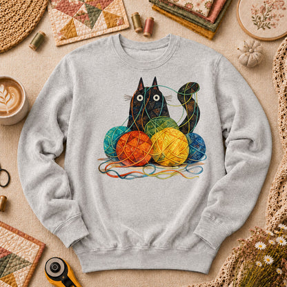 Meow Cat With Yarn Balls Long Sleeve - Sport Grey