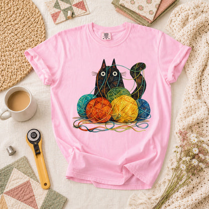 Meow Cat With Yarn Balls T-Shirt - Blossom