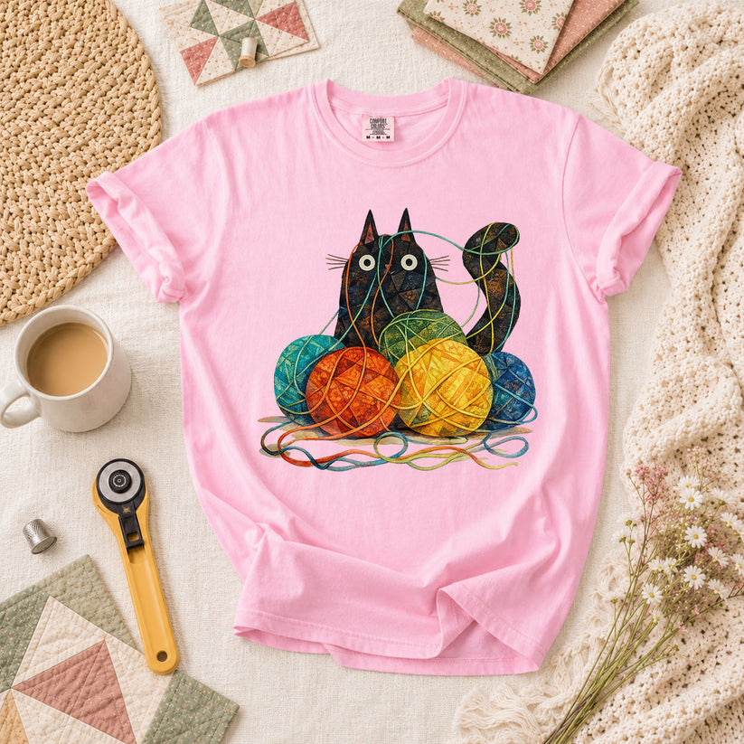Meow Cat With Yarn Balls T-Shirt - Blossom