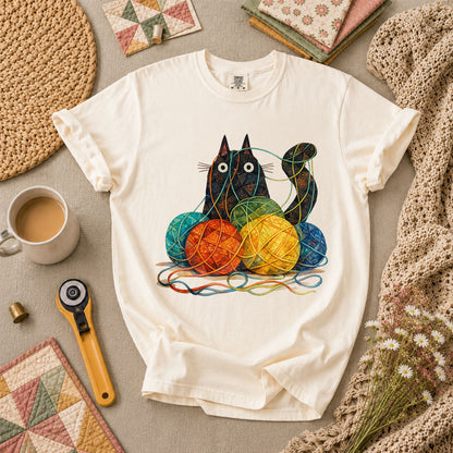 Meow Cat With Yarn Balls T-Shirt - Ivory