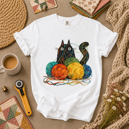 Meow Cat With Yarn Balls T-Shirt - White