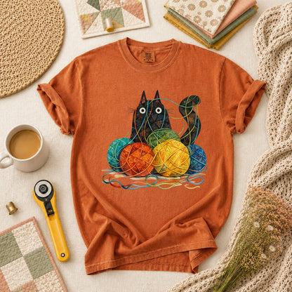 Meow Cat With Yarn Balls T-Shirt - Yam