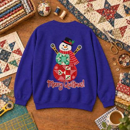 Merry Quiltmas Patchwork Snowman With Rotary Cutters Sweatshirt - Royal