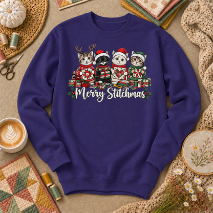 Merry Stitchmas Kittens Quilting Together Long Sleeve - Purple