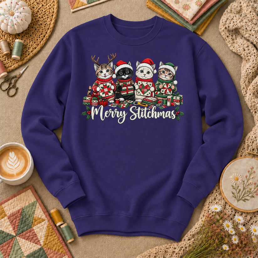 Merry Stitchmas Kittens Quilting Together Long Sleeve - Purple