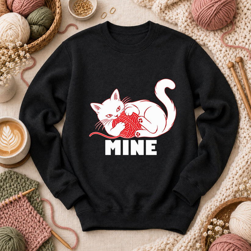 Mine Cat With Yarn Ball Long Sleeve - Black