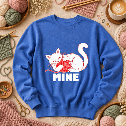 Mine Cat With Yarn Ball Long Sleeve - Heather True Royal