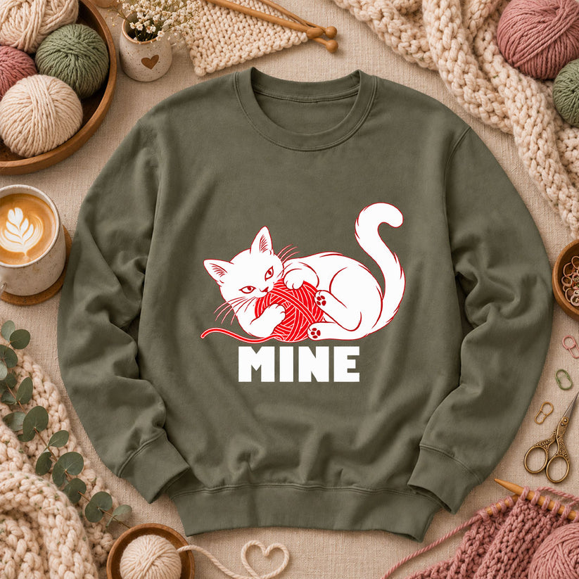 Mine Cat With Yarn Ball Long Sleeve - Military Green