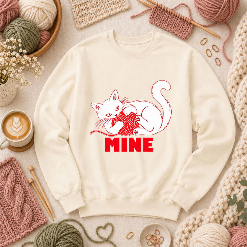 Mine Cat With Yarn Ball Long Sleeve - Natural