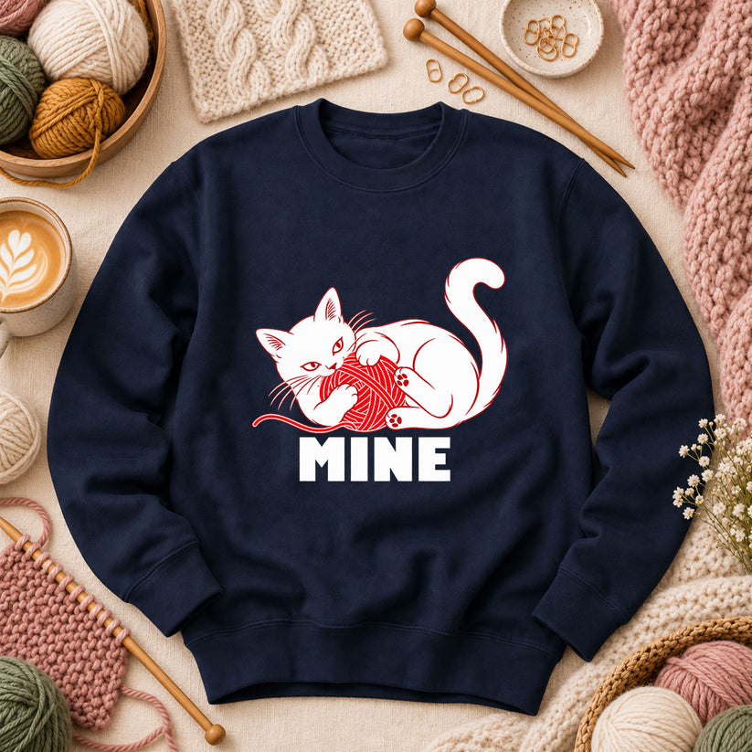 Mine Cat With Yarn Ball Long Sleeve - Navy