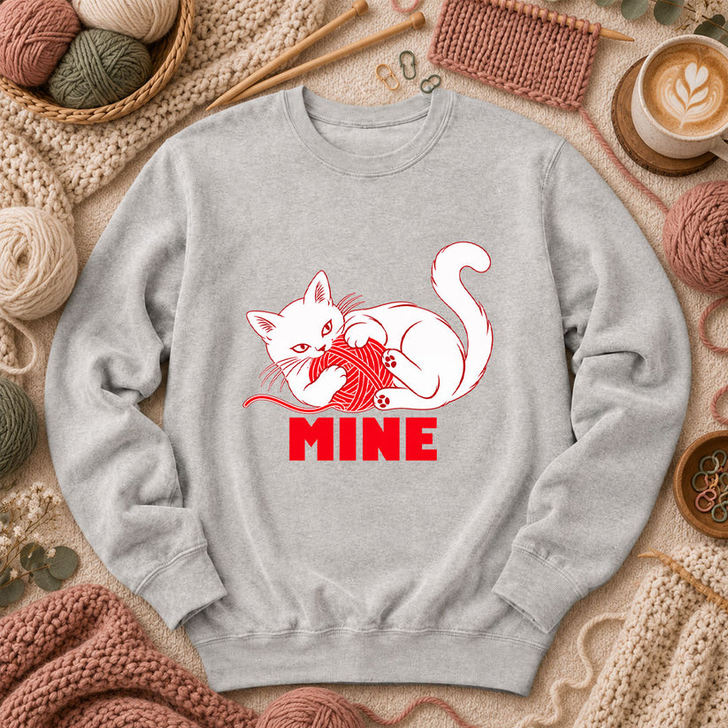 Mine Cat With Yarn Ball Long Sleeve - Sport Grey