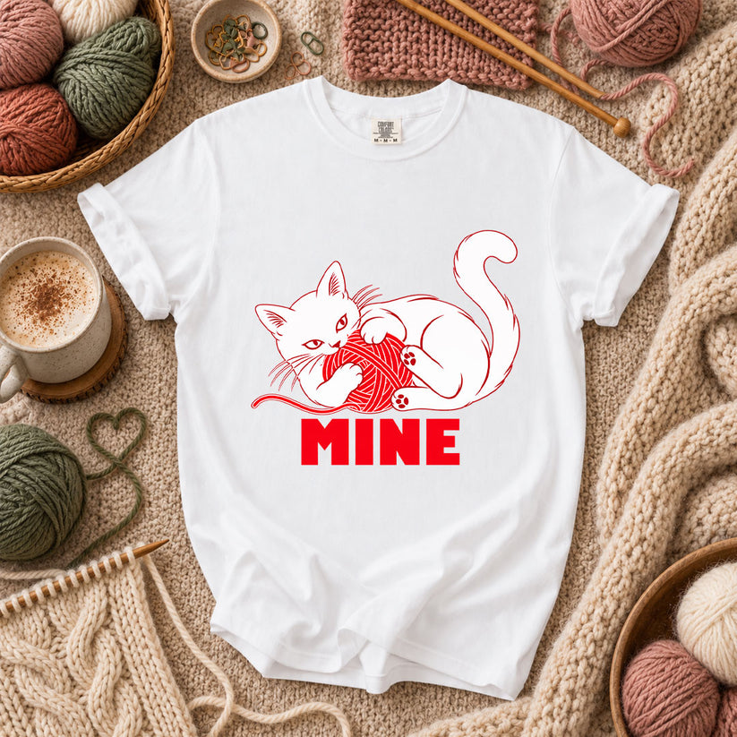 Mine Cat With Yarn Ball T-Shirt - White