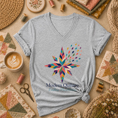 Modern Quilting Endless Possibilities Star Women's V-Neck - Sport Grey