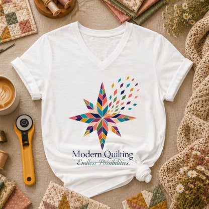 Modern Quilting Endless Possibilities Star Women's V-Neck - White