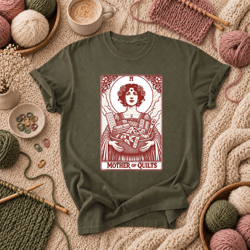 Mother Of Quilts Tarot Card T-Shirt - Military Green