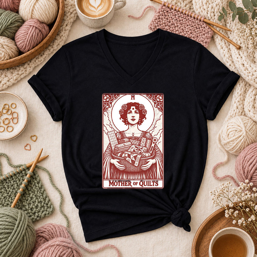 Mother Of Quilts Tarot Card Women's V-Neck - Black