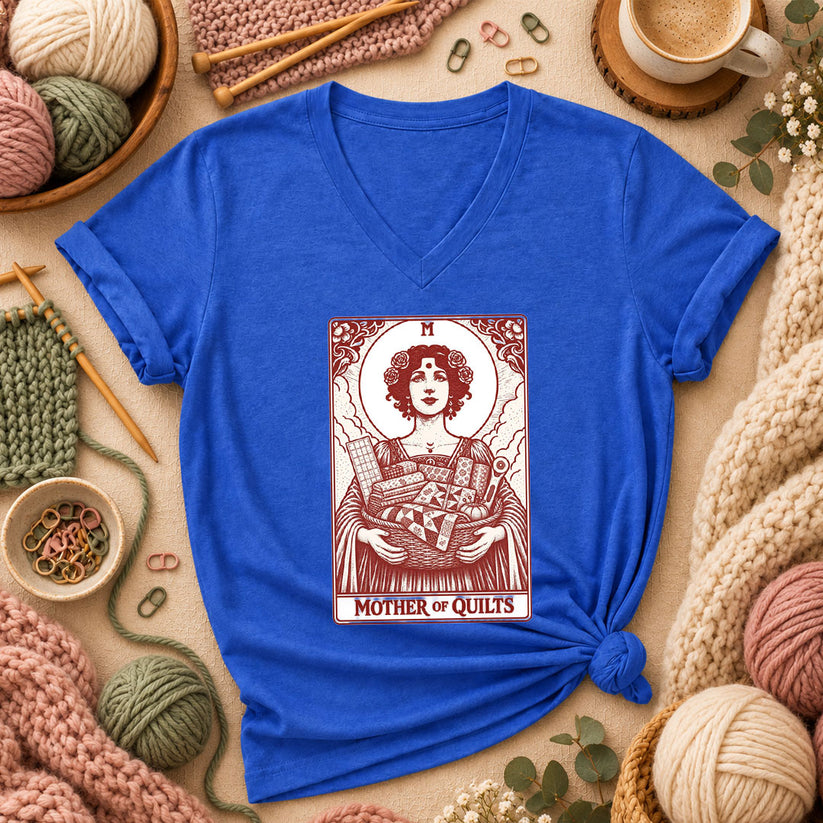 Mother Of Quilts Tarot Card Women's V-Neck - Heather True Royal