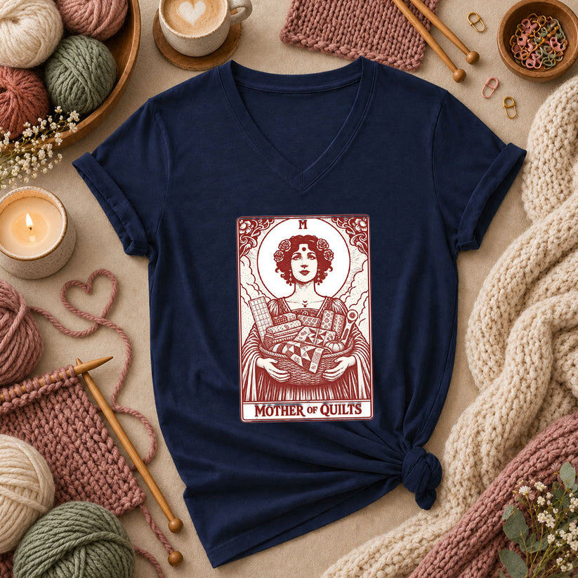 Mother Of Quilts Tarot Card Women's V-Neck - Navy