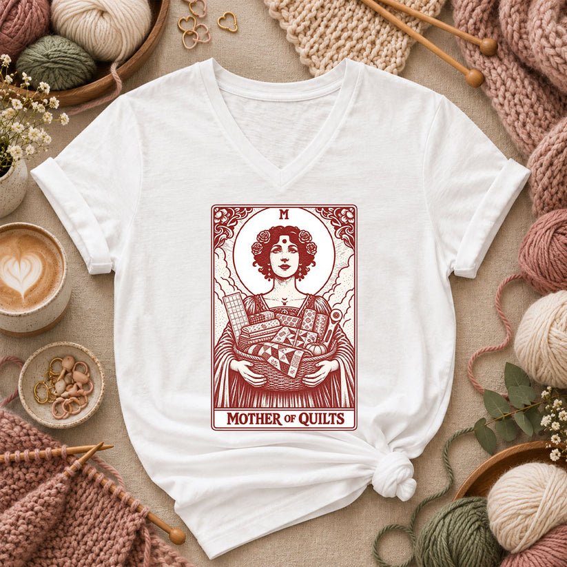 Mother Of Quilts Tarot Card Women's V-Neck - White