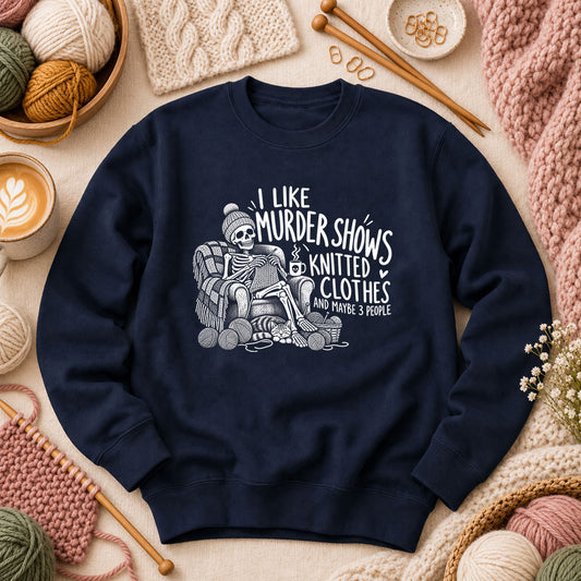 Murder Shows Knitted Clothes And 3 People Long Sleeve - Navy