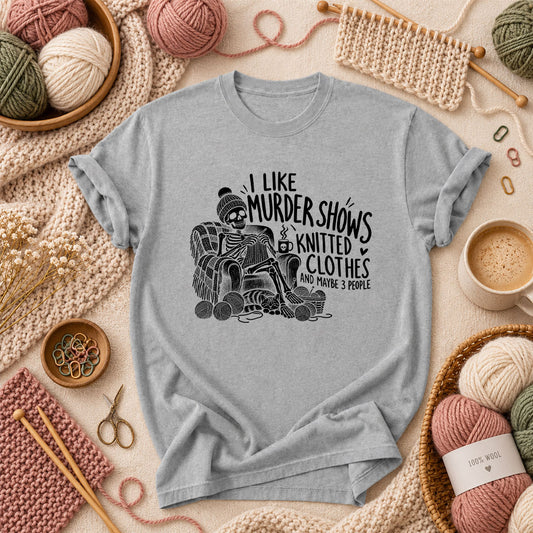 Murder Shows Knitted Clothes And 3 People T-Shirt - Athletic Heather