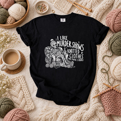 Murder Shows Knitted Clothes And 3 People T-Shirt - Black