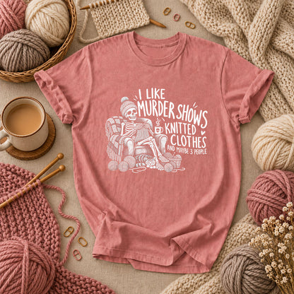 Murder Shows Knitted Clothes And 3 People T-Shirt - Heather Mauve