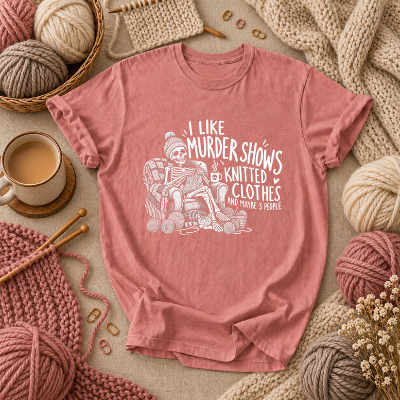 Murder Shows Knitted Clothes And 3 People T-Shirt - Heather Mauve
