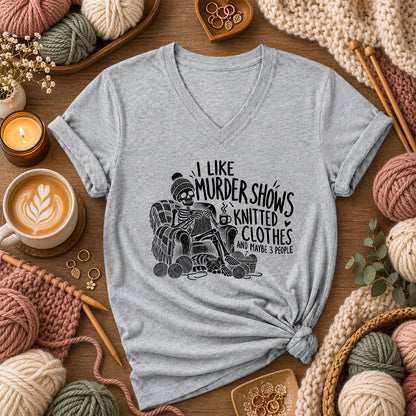 Murder Shows Knitted Clothes And 3 People Women's V-Neck - Athletic Heather