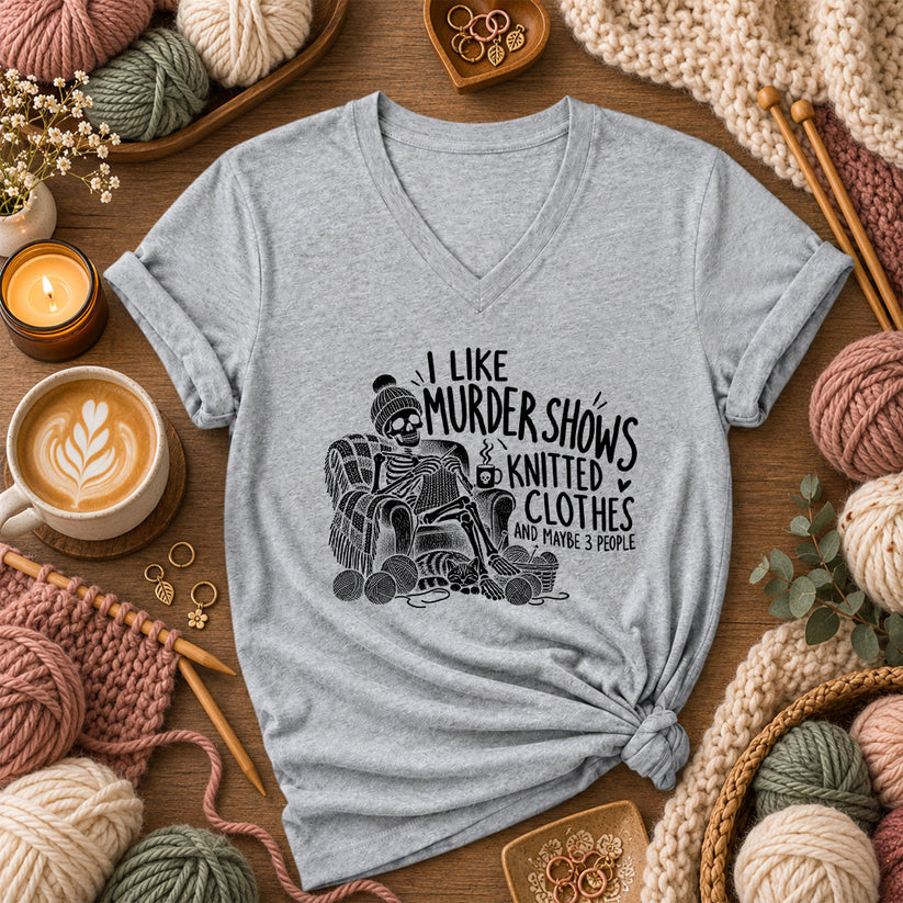 Murder Shows Knitted Clothes And 3 People Women's V-Neck - Athletic Heather