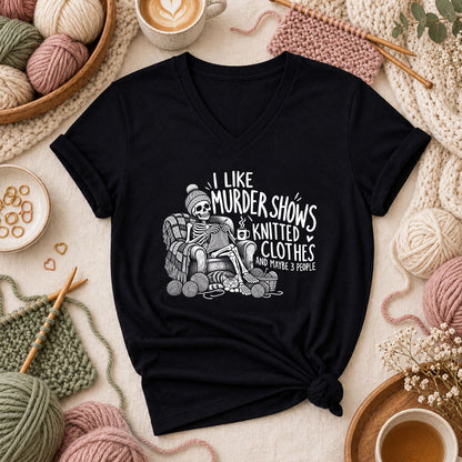 Murder Shows Knitted Clothes And 3 People Women's V-Neck - Black
