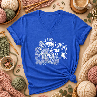 Murder Shows Knitted Clothes And 3 People Women's V-Neck - Heather True Royal