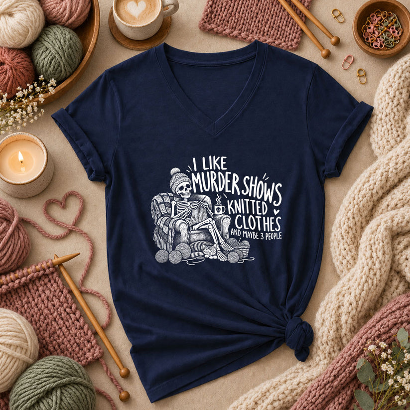 Murder Shows Knitted Clothes And 3 People Women's V-Neck - Navy