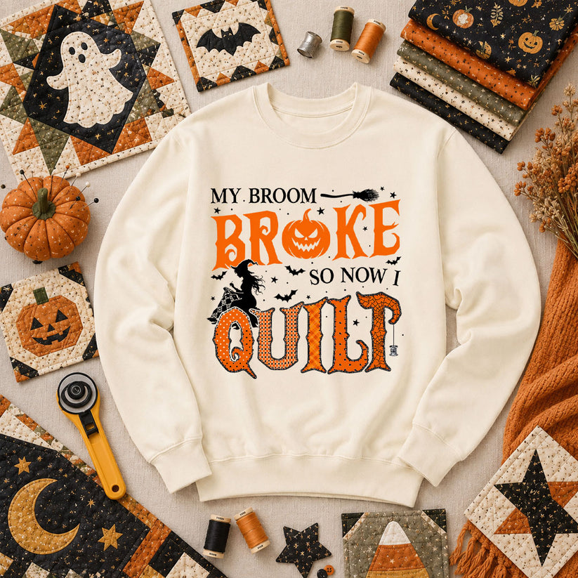 My Broom Broke So Now I Quilt Long Sleeve - Natural