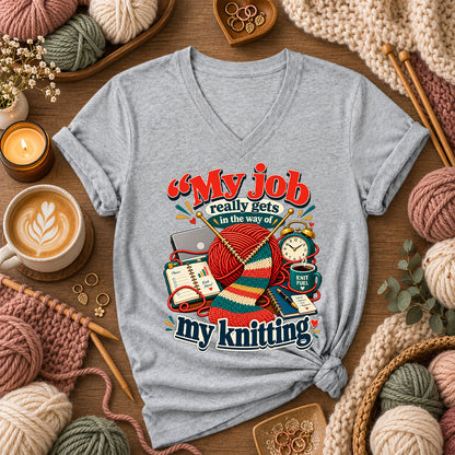 My Job Really Gets In The Way Of My Knitting Women's V-Neck - Athletic Heather