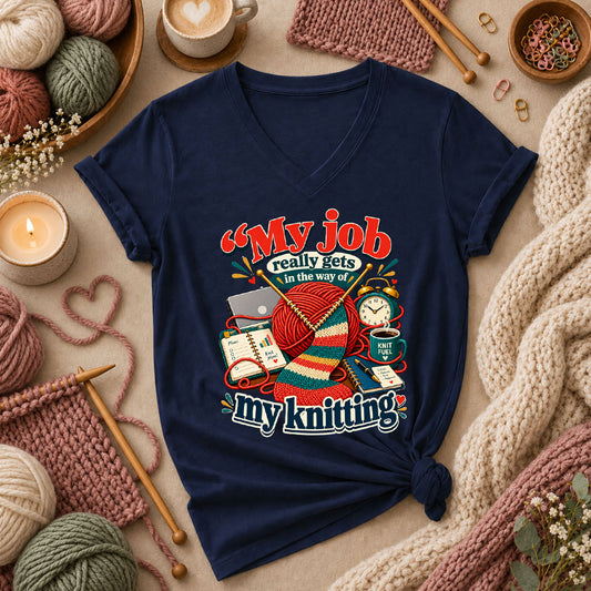 My Job Really Gets In The Way Of My Knitting Women's V-Neck - Navy