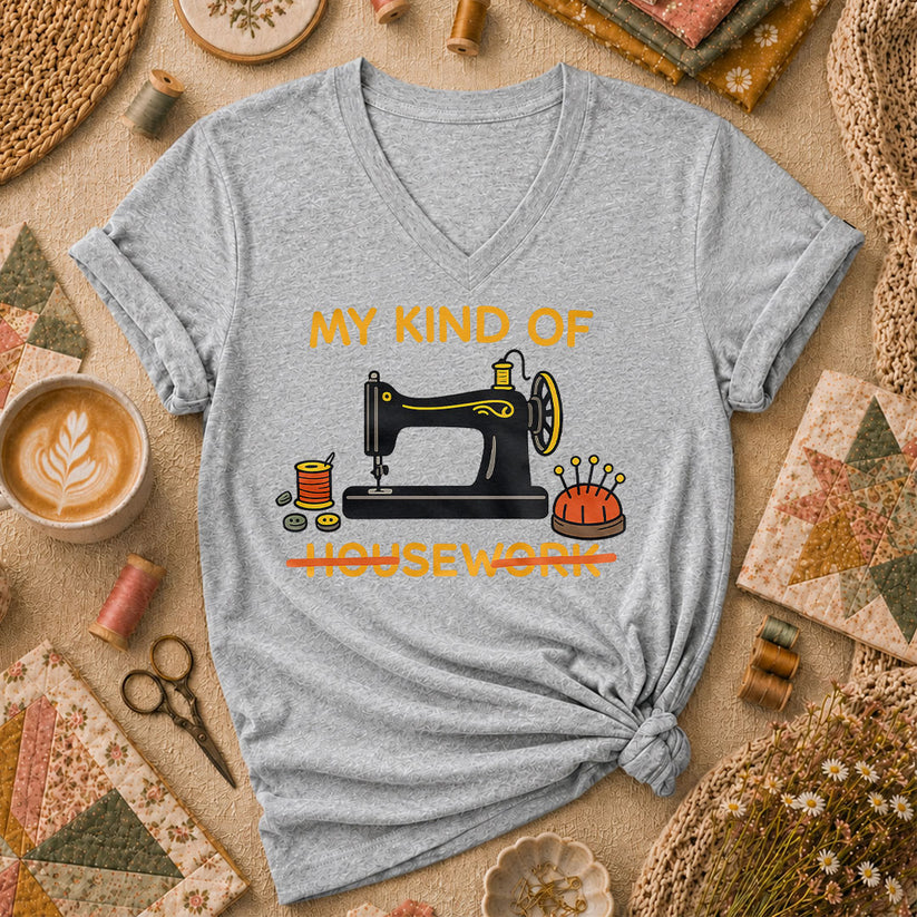 My Kind Of Housework Sew Women's V-Neck - Athletic Heather