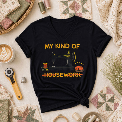 My Kind Of Housework Sew Women's V-Neck - Black